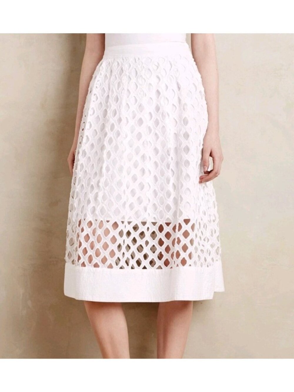 Anthropologie Floreat White Eclipsed Eyelet Skirt Womens 0 XS